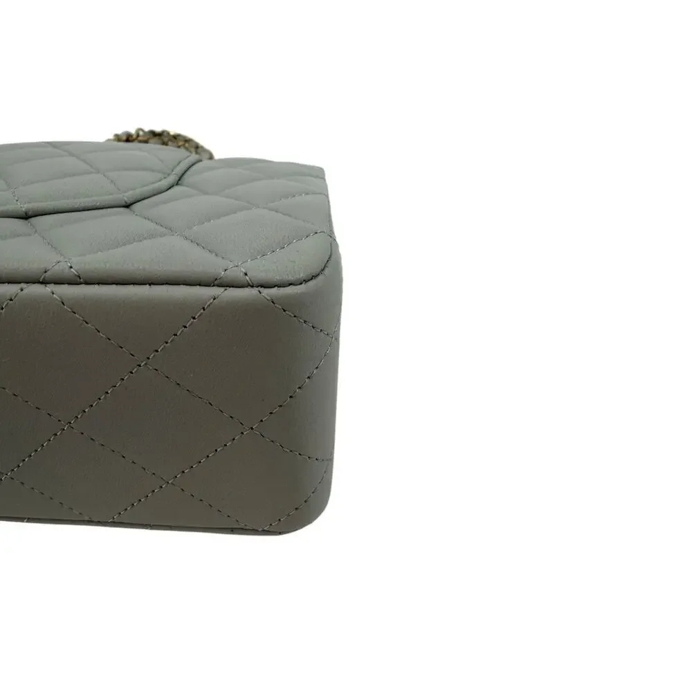Chanel Lambskin Quilted Classic Double Flap Shoulder Bag Gray Gold Women's